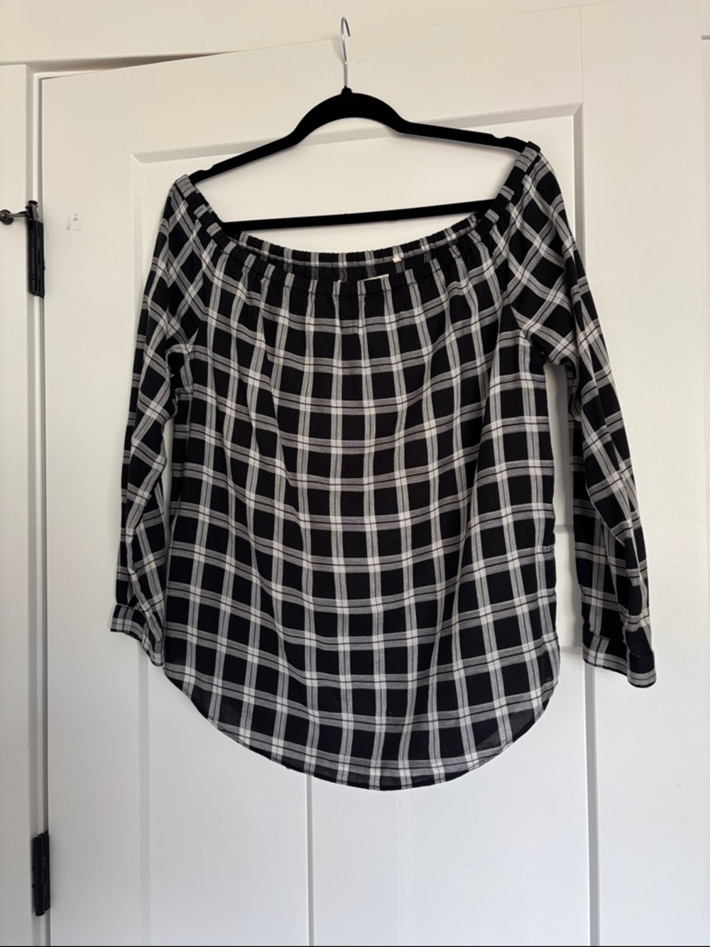 Rag & Bone Greta Women's Off the Shoulder Black Plaid‎ Blouse Size Medium NWOT